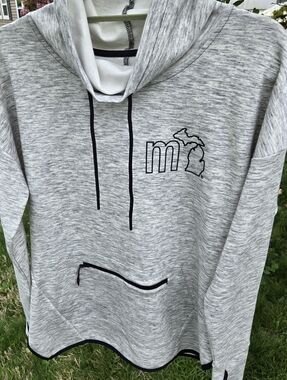 Michigan Light Gray Marled Cowel Neck Pullover Hoodie with MI State Accents